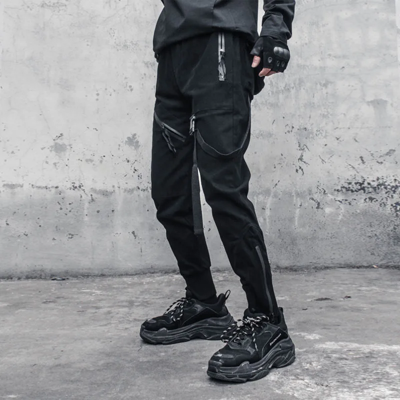 Men's functional tooling ribbon ankle zipper foot trousers beam foot trousers