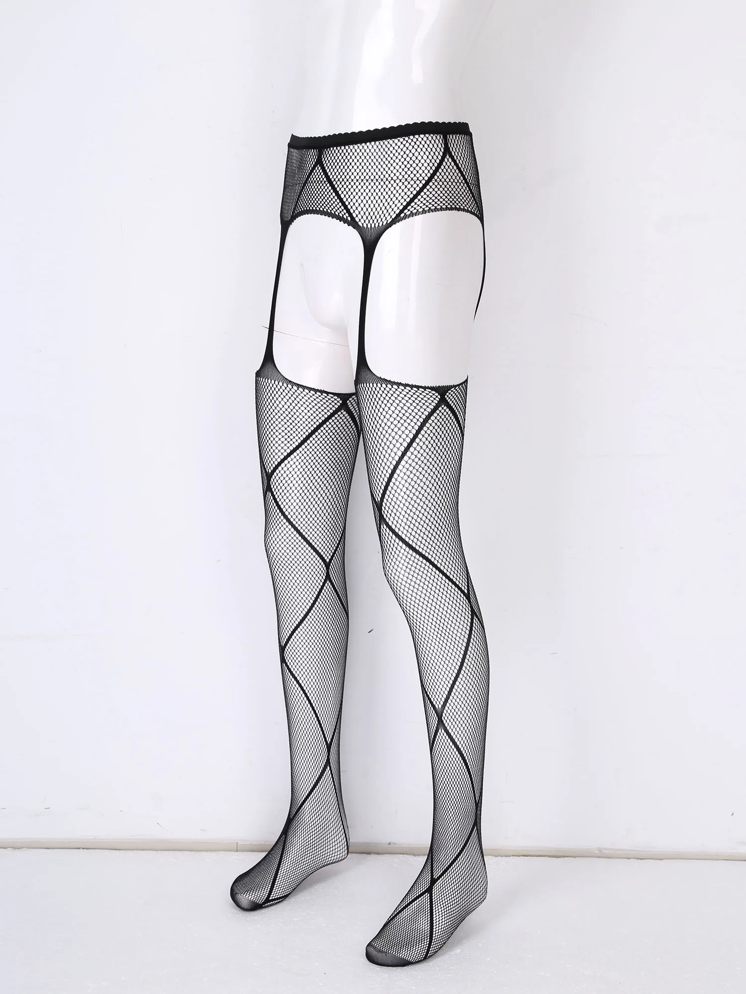 Men Hollow Out Fishnet Stockings Tights See-through Crotchless Pantyhose Nightwear for Lingerie Night Club Stage Performance