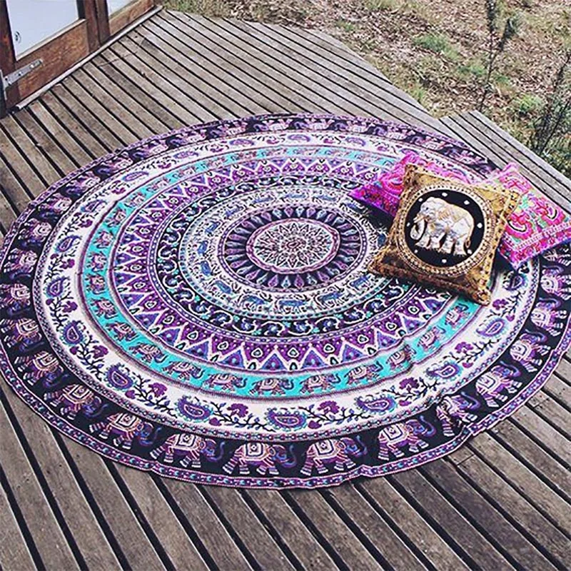 Boho Round Rug for Living Room Circular Mandala Area Rug Washable Cute Bohemian Throw Rugs Non-Slip Soft Floor Mat for Bedroom