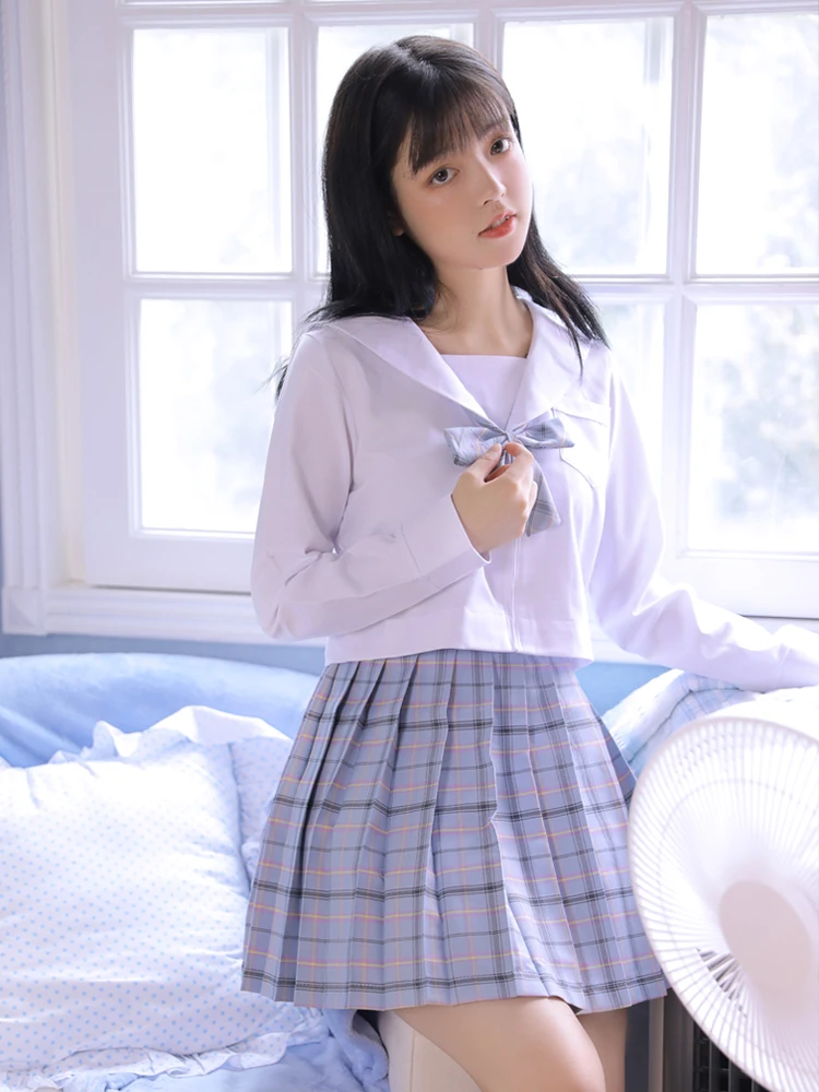 Jk制服セーラースーツフルセット夏日本女子高生のスカートチェック柄プリーツスカート学術シャツ学生制服