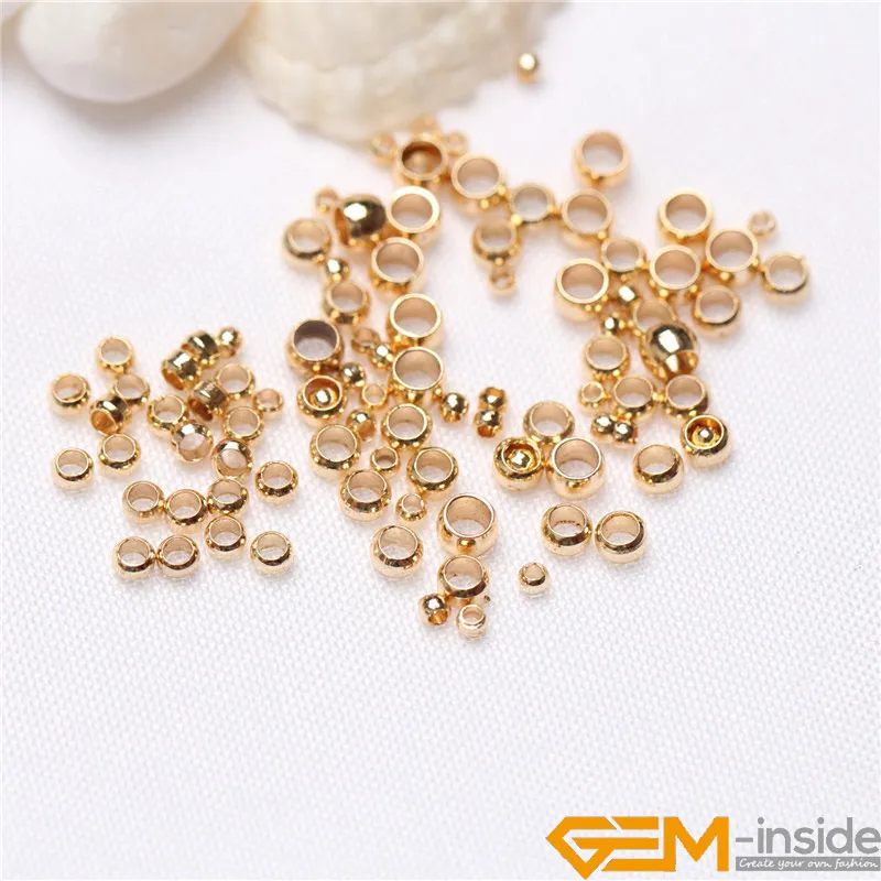 Hypoallergenic 14 Yellow Gold Filled Silica Stopper Crimp Beads For Women Jewelry Making Findings 3.5 4 4.5 5 6mm