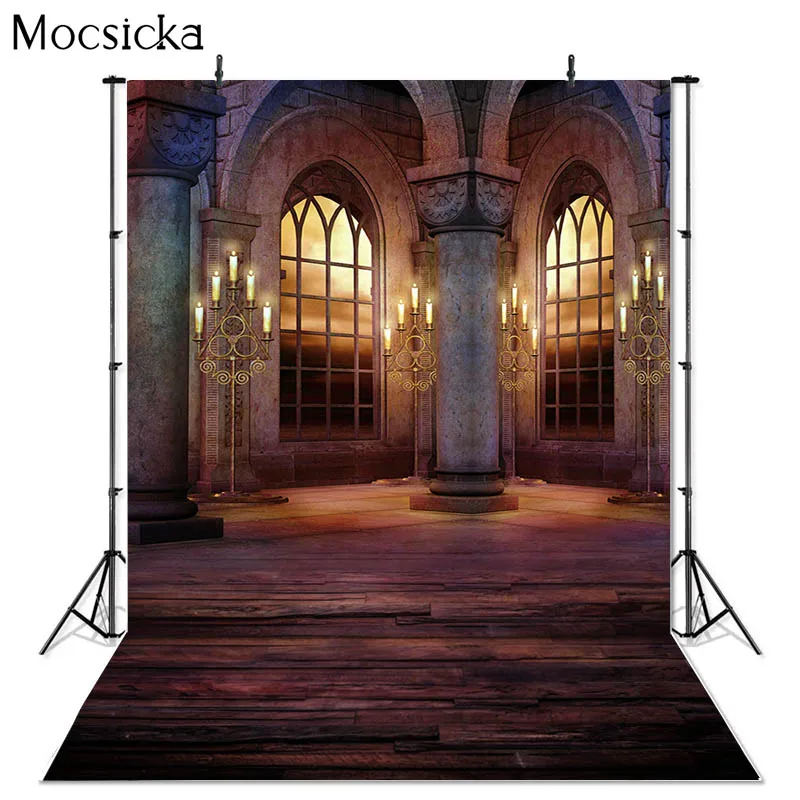 

Mocsicka Castle Photography Background Palace Window Candle Decoration Props Child Portrait Photo Backdrop Studio