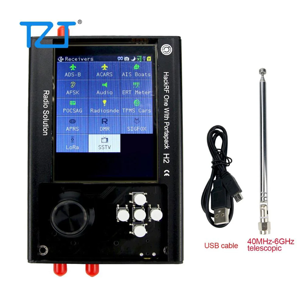 3.2 polegadas portapack h2 hackrf 5pcs antenas cabo de dados sdr software rádio definido 1mhz-6ghz montado a versão mais recente