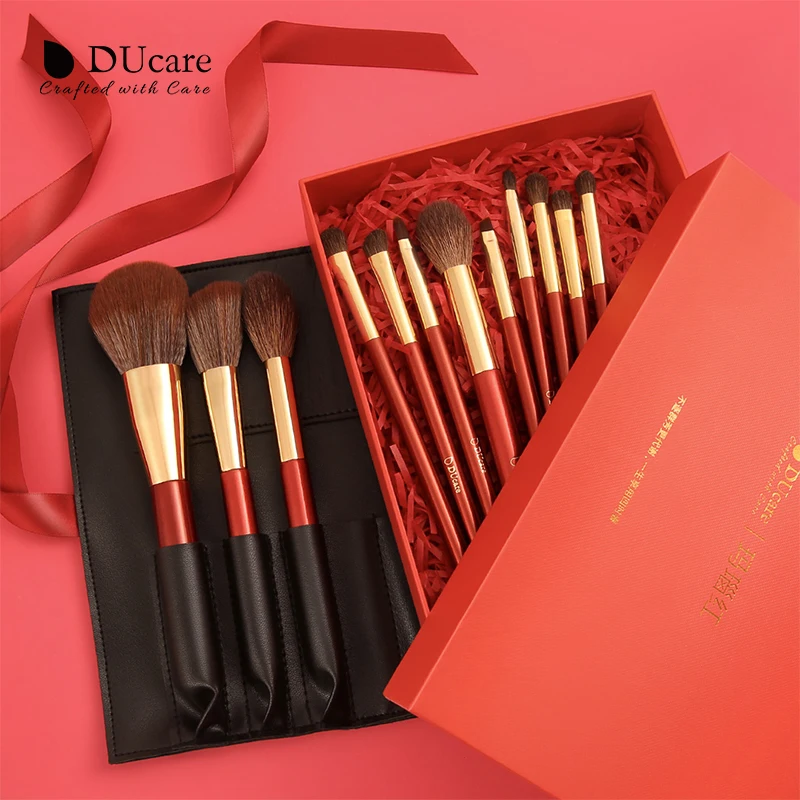 DUcare 12PCS Natural Goat hair Makeup brushes set Professional Beauty Make up brush  Foundation Powder Eyeshadow Makeup Brush