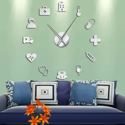 Medicine Heath Care 구급차 대형 벽시계 DIY 아크릴 거울 벽스티커 의료 월 아트 병원 클리닉 데코레이션 아트 시계, 메디신 힐 케어 대형 벽시계 벽시계