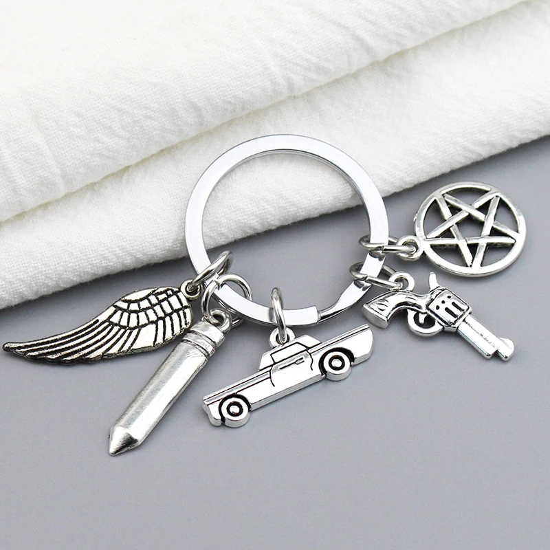 Movie Supernatural Keychain Dean Sun Pendant Key Ring Metal Pentagram Key Holder for Unisex