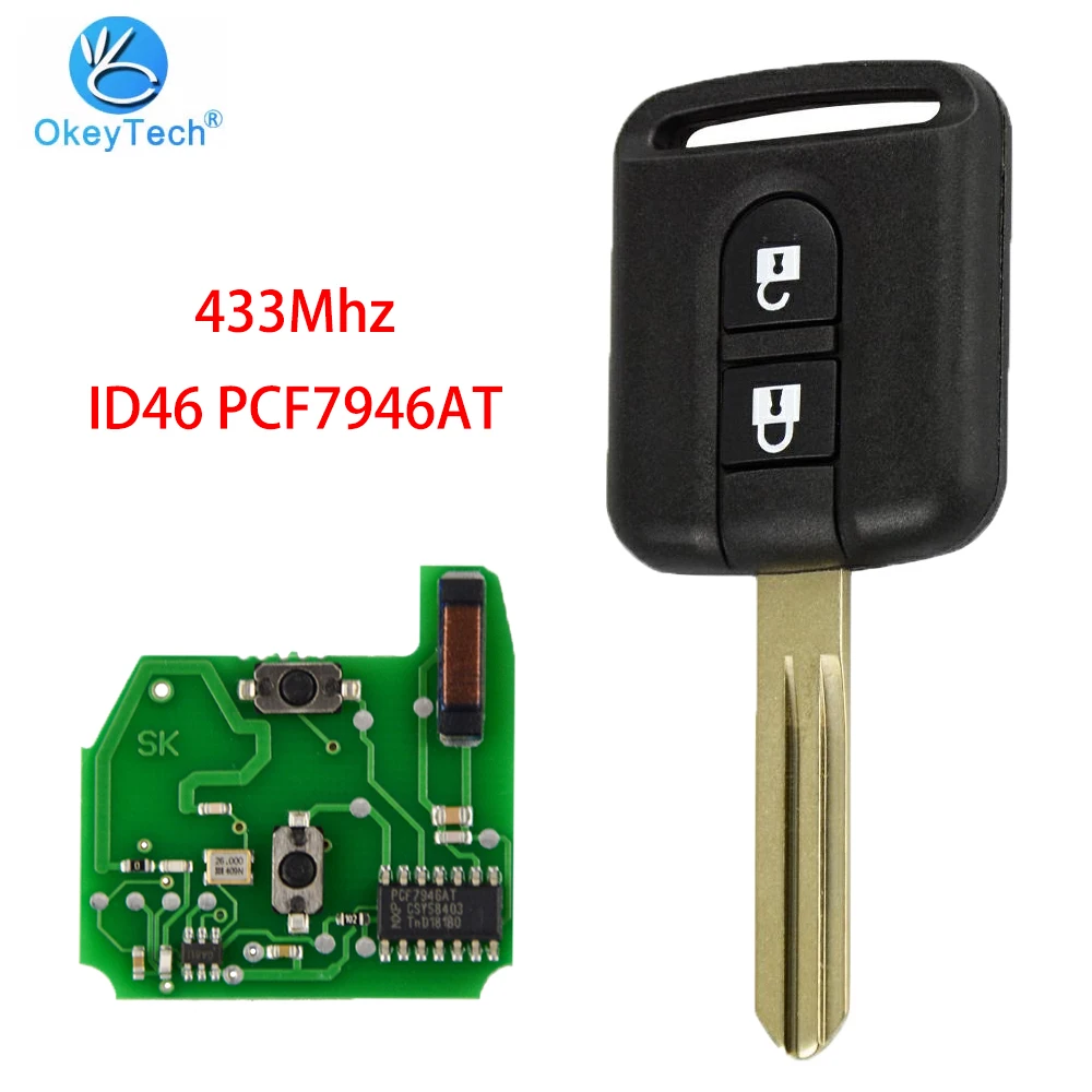 OkeyTech Remote Control Car Key For Nissan Elgrand X-TRAIL Qashqai Navara Micra Note NV20 433MHZ ID46 Chip 5WK4876 5WK 2 Buttons