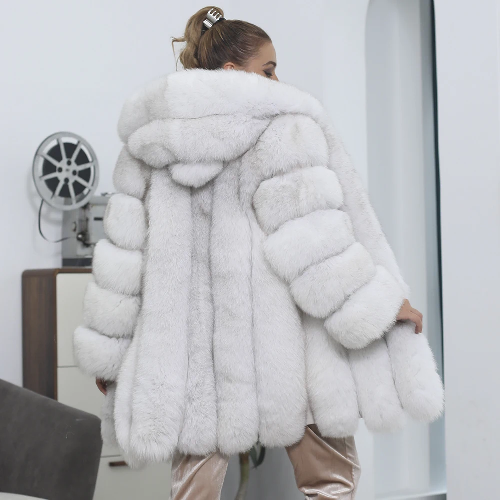 MISSJANEFUR Winter Jacket Women Fur Coat With Hood Hot Sale Luxury Long Real Fox Fur Jacket Size 6XL