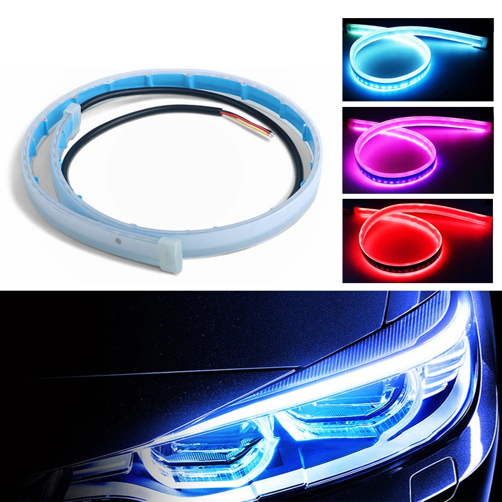 2x Car DRL LED Daytime Running Light Flexible Waterproof Strip Bar Auto White Headlights Yellow Turn Signal Brake Flow Lamps 12V