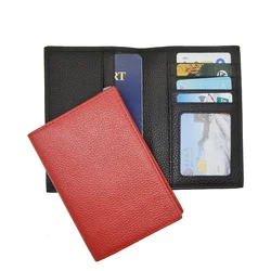 Couro genuíno Vaca Titular passaporte, Composite Soft Candy Color Cover, Estojo de passaporte com Flight Ticket Pocket Card Wallet