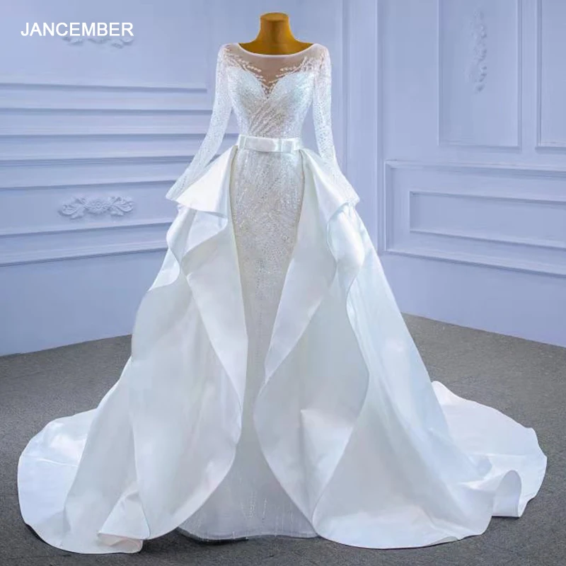 RSM67322 Muslim Wedding Dress Long Sleeve O-neck Detachable Tail Elegant Customized Mermaid Bridal Gown Robe Mariage Femme