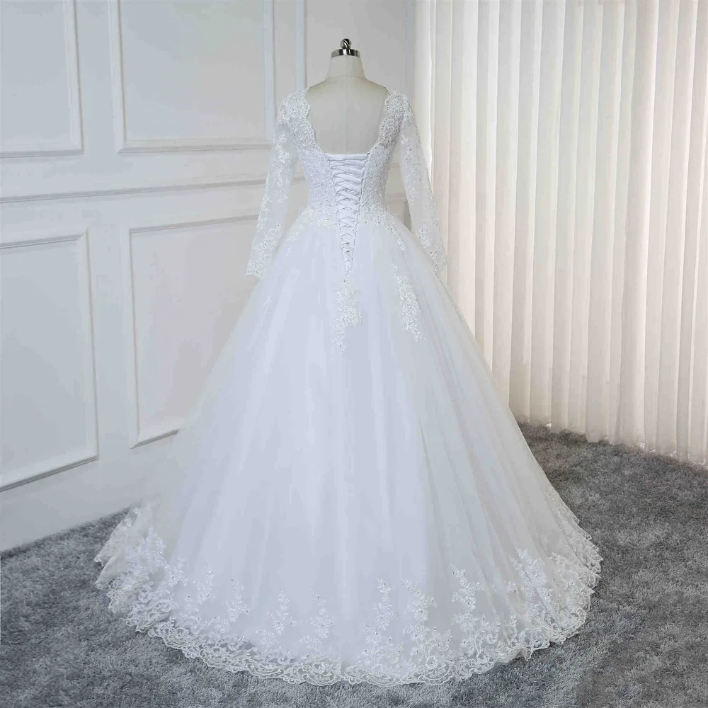 Maniche lunghe abito da ballo abiti da sposa Appliques di pizzo di lusso perline abiti da sposa abiti su misura abiti da Noiva