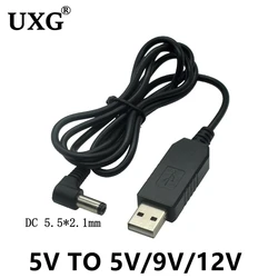 90 stopni USB DC 5.1 2.1mm power boost line DC 5V do DC 5v 9V / 12V Step UP moduł konwerter USB kabel Adapter 2.1x5.5mm wtyczka