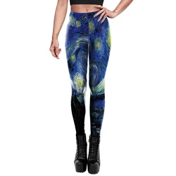 [You're My Secret] 2022 Classic Van Gogh Series Print Leggings Women Sexy Workout Ankle Pants Summer Slim Leggins High Waist