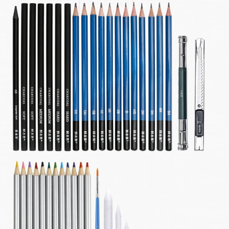 Sketch Pencil Drawing Carbon Pencil 40 Pcs Water Soluble Color Lead Set Stationery Supplies Beginners Professional Art Students