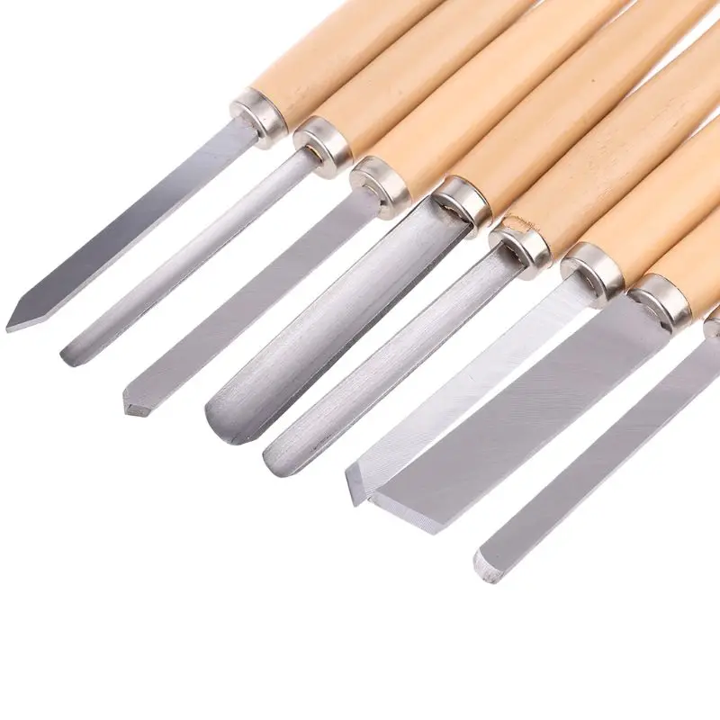 8PCs Wood Carving Knife Lathe Chisel Set Turning Tools Woodworking Gouge Skew Parting Spear 