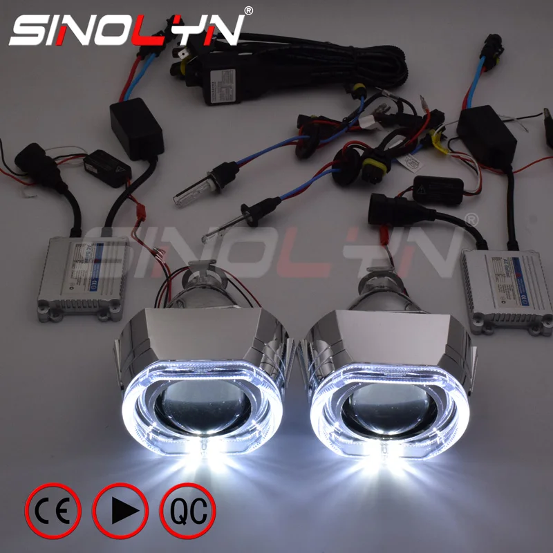 Sinolyn LED Angel Devil Eyes Lens Full Kit H4 H7 Headlight Lenses 2.5 HID Bi-xenon Projector Lens Car Lights Accessories Tuning