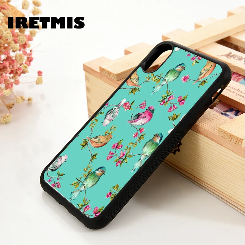 Iretmis 5 5S SE 6 6S Soft TPU Silicone Rubber phone case cover for iPhone 7 8 plus X Xs 11 Pro Max XR Celestial Parrots Pattern