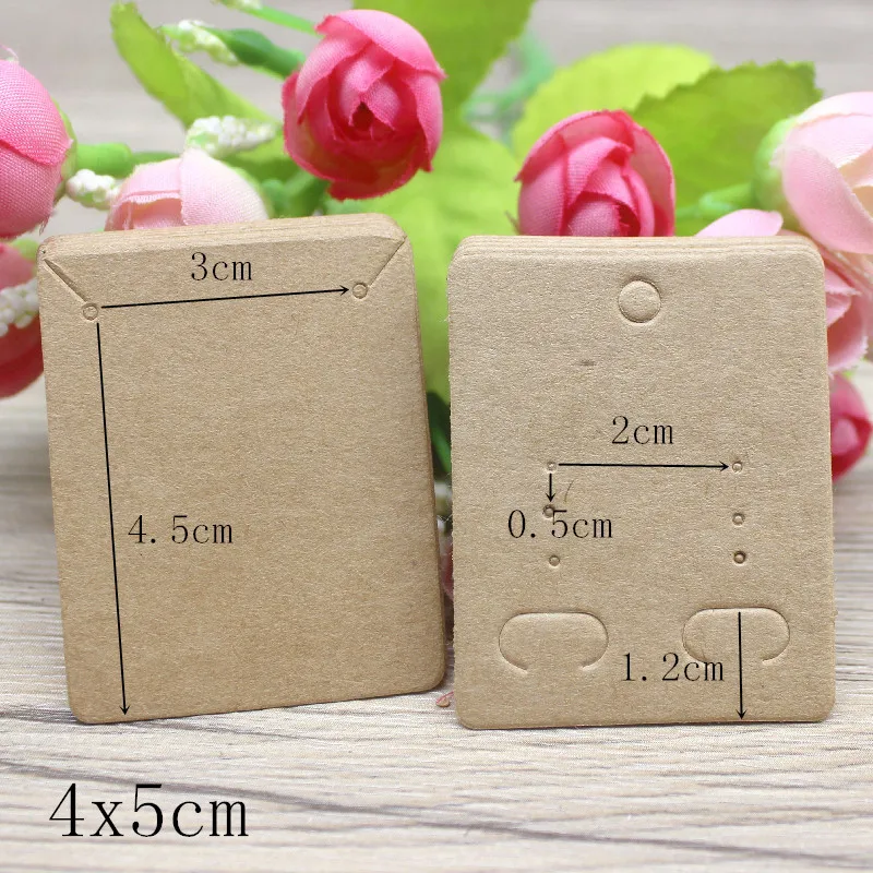 50pcPaper stud earring card 5x4cm brown /white DIY Jewelry package small pendant necklace display blank card