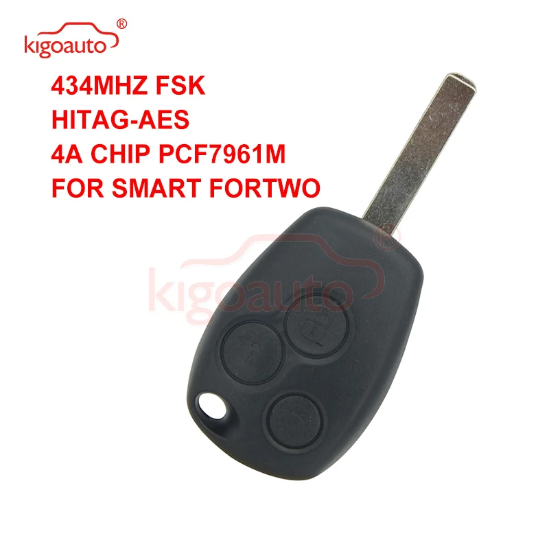 Kigoauto-llave remota de coche, dispositivo con 3 botones, Chip VA6 Blade 4A, 434Mhz, para nuevo Smart 2015, 2016