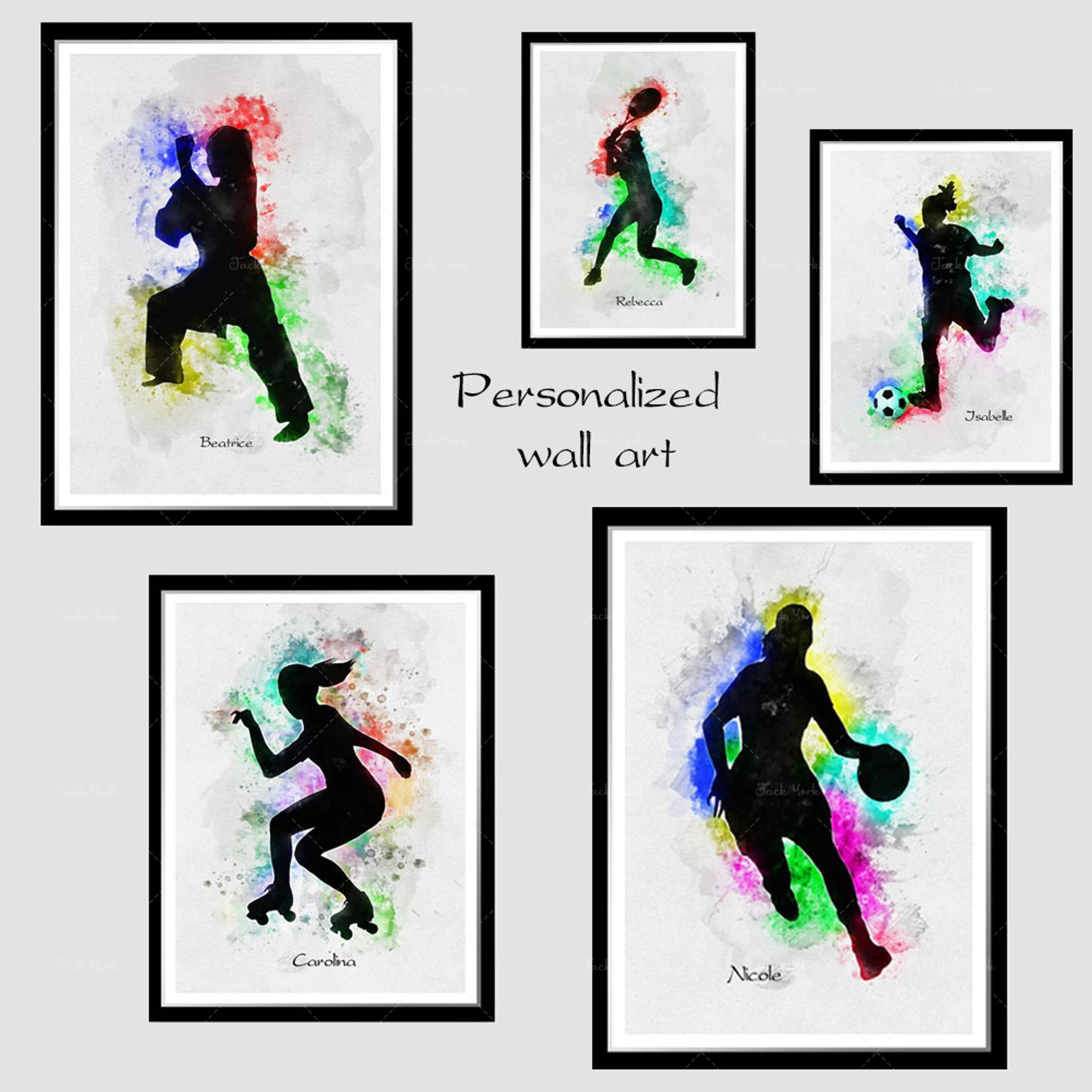 

Girls sport gift personalized Watercolor wall art Room decor