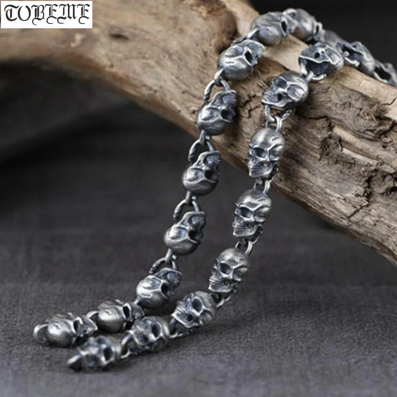 

Skull Necklace Handcrafted Thailand 925 Silver Skeleton Necklace Designer Sterling Silver Punk Neckace Man Necklace