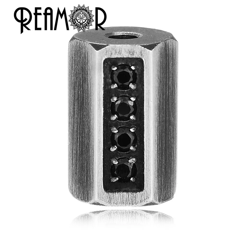 REAMOR 5 st Luxe Rvs Zwart Vergulde Zirkoon Spacer Kralen Charm fit DIY Kralen Armband Sieraden Maken Groothandel
