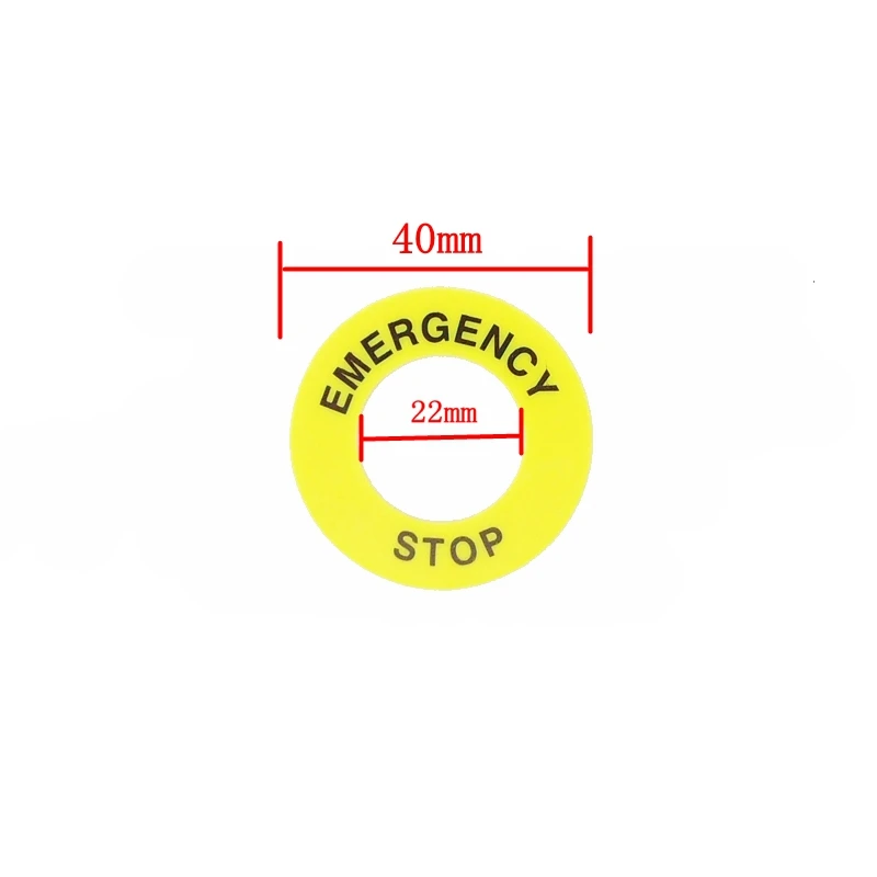 Yellow Emergency Stop PushButton Switch Accessory Warning Legend Label Mark Round Ring Plate 90mm 60mm 40mm