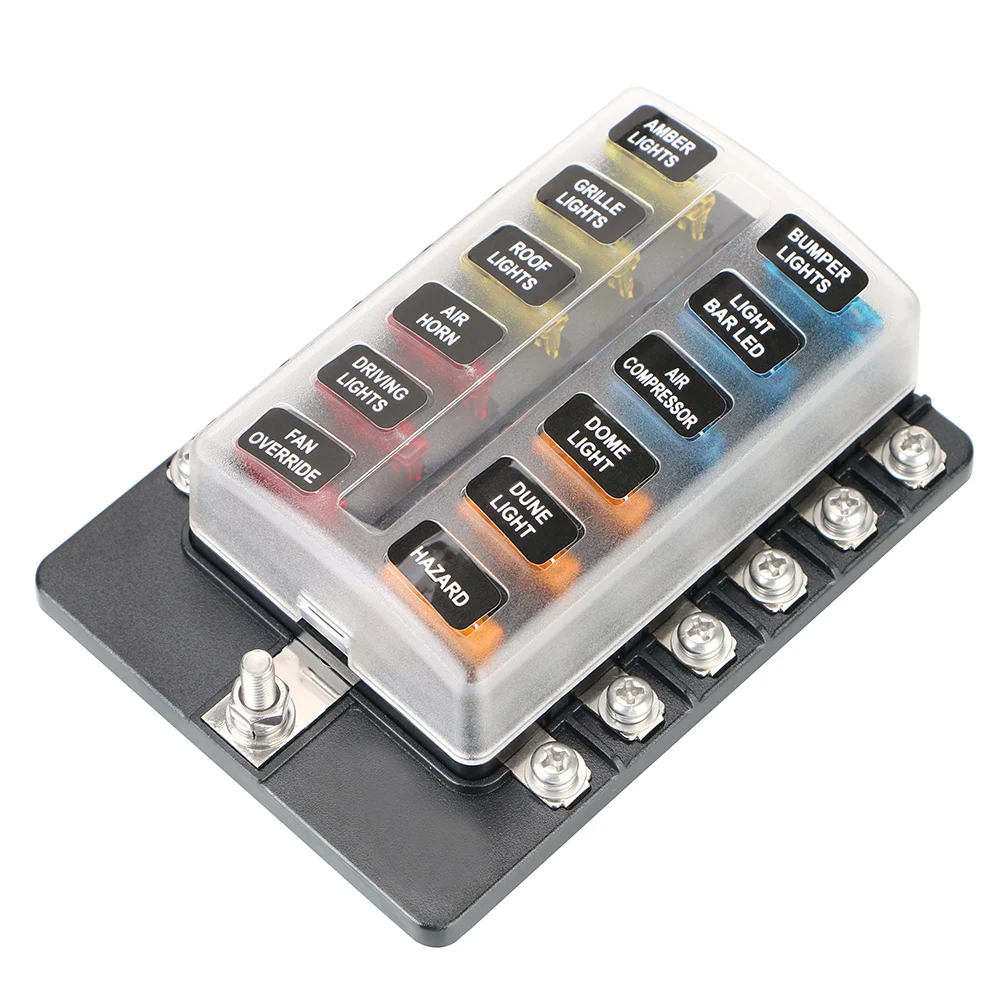 M5 Stud With LED Indicator Light 32V 100A For Auto Car Boat Marine 6 Ways 12 Ways Blade Fuse Block Plastic Cover Fuse Box Holder