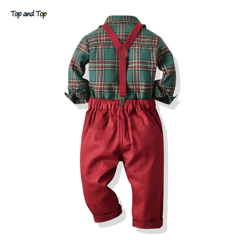 Top and Top – Ensemble Pantalon et Chemise pour Bébé, pour Enfant Garçon, avec Bretelles, Tenue Formelle de 2 pièces, Vêtement pour Automne et