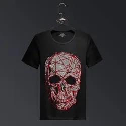 Plus Size 2024 Fashion Skull Rhinestones T Shirts Men Brand Short Sleeve Man Streetwear O Neck Slim Tshirts Calaveras Camiseta