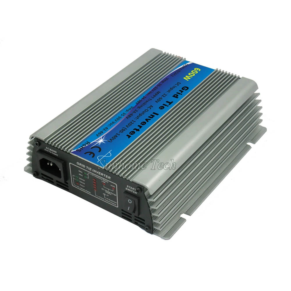 mppt 600W solar power grid tie micro inverters pure sine wave 22-60V DC to 120V or 230V AC inverters 600W on grid tie inverters