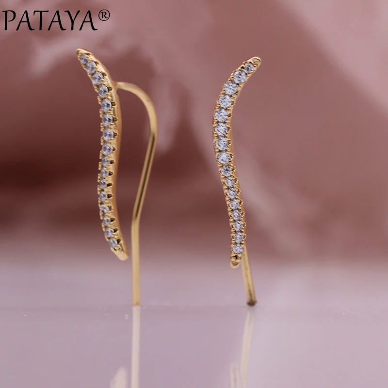 PATAYA New 585 Rose Gold Color Earrings Hyperbole White Natural Zircon Dangle Earrings Women Unusual Engagement Fashion Jewelry