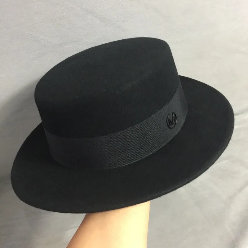 New Wool Boater Hats for Women Black Winter Hat Wide Brim Fedora Hat 100% Wool Hat Lady Church Party Floppy Porkpie Style