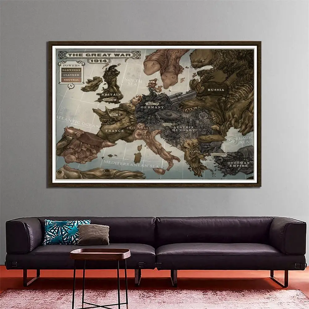 150x225 سنتيمتر Vintage خريطة العالم الحرب العظمى 1914 تاريخ خريطة أوروبا ملصق مقاوم للماء غير المنسوجة مكتب ديكور المنزل