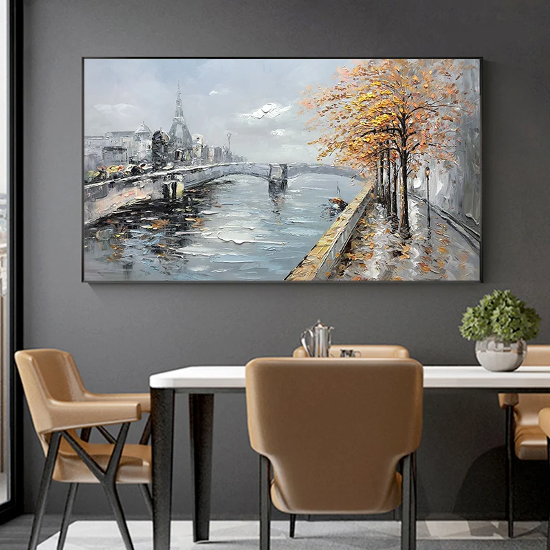 Handmade Oil Painting On Canvas Large Size Handpainted Abstract Riverside Scenery Home Bedroom Office Wall Decoration Paintings