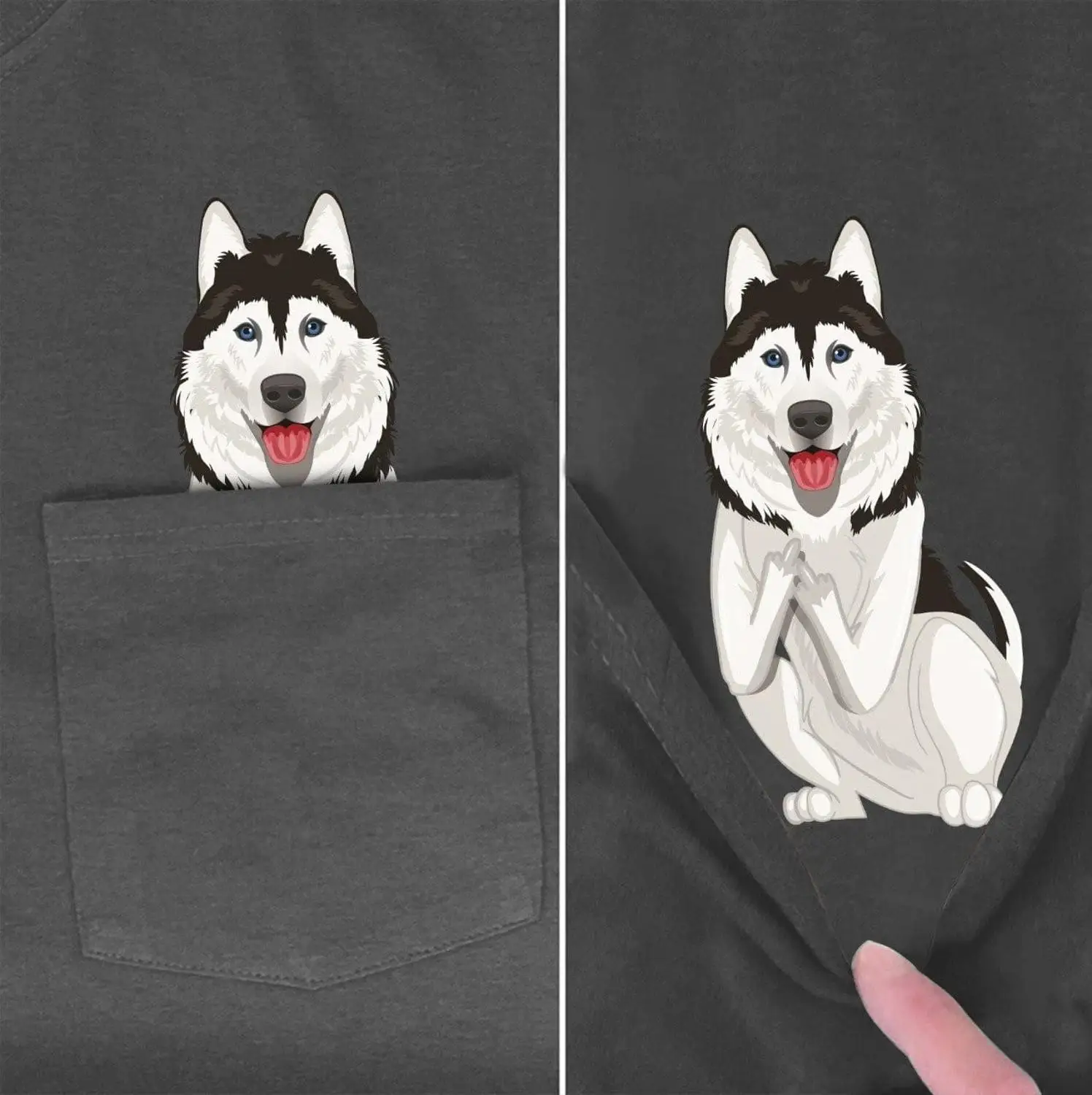 Husky In Pocket T Shirt Dog Lovers Black Cotton Men Made in USA Cartoon t shirt men Unisex 2020 summer Fashion tshirt