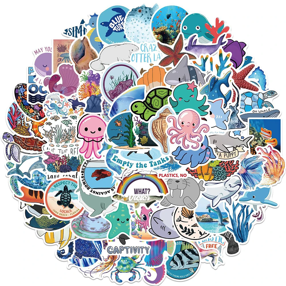 

10/30/50/100PCS Cute Ocean Animal Anime Graffiti Stickers Laptop Snowboard Fridge Guitar Phone Classic Toy Waterproof Sticker