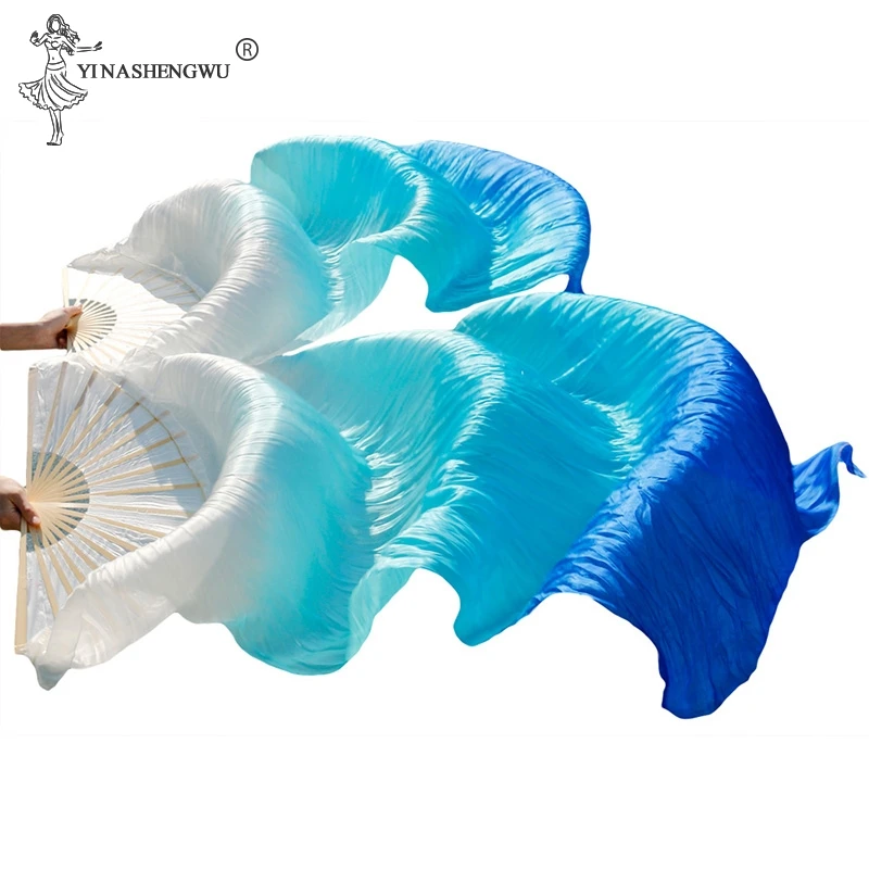 Hot Sell Cheap Kids Women Belly Dancing Fan Veils Gradient Color Dancer Practice Imitation Silk Fan 1pair Long 120/150/180cm