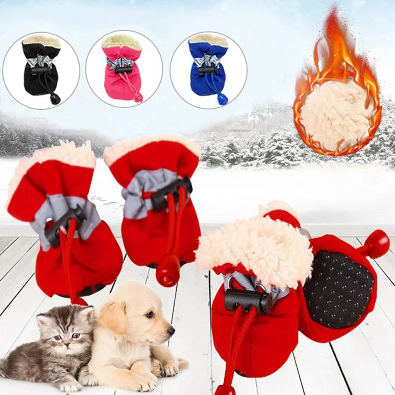 Pet Dog Shoes Waterproof Chihuahua Fleece Anti-slip Boots Puppy Cat Socks Thick Winter Warm Small Dog Booties Paw Protector