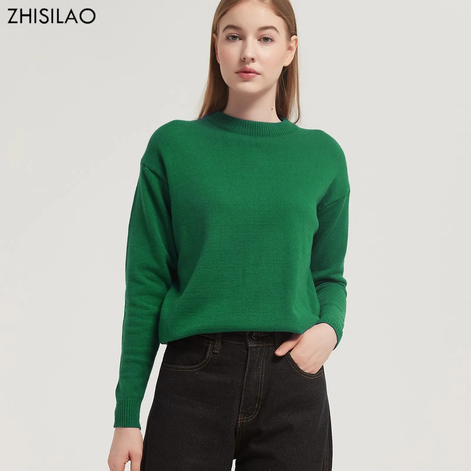 ZHISILAO New Knitted Sweater Women Solid Basic Loose O-neck Long Sleeve Pullover Sweater Autumn Winter 2021 Tops