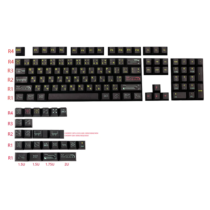 

128 Keys/set Black Awaken Keycap PBT 5 Side Dye Subbed Key Caps For MX Switch Mechanical Keyboard Cherry Profile