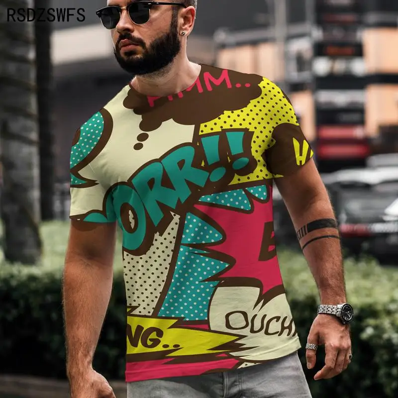 Male Tee tshirt Best design Street trend Graffiti 3D printing letter cartoon geometric stripe elements Leisure Men's T-shirt image 4