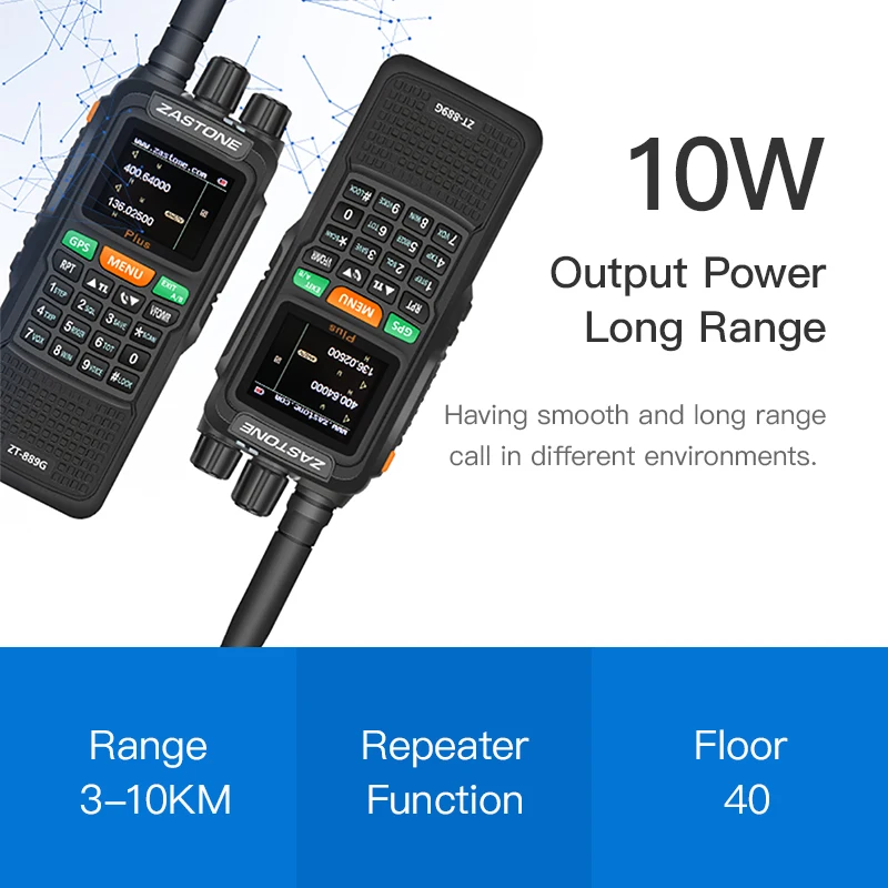 2PCS Zastone 889G GPS Walkie Talkie 10W 3000mAh Dual Band Two Way Radio Ham CB Radio Aviation Frequency AM 118-136MHZ RX