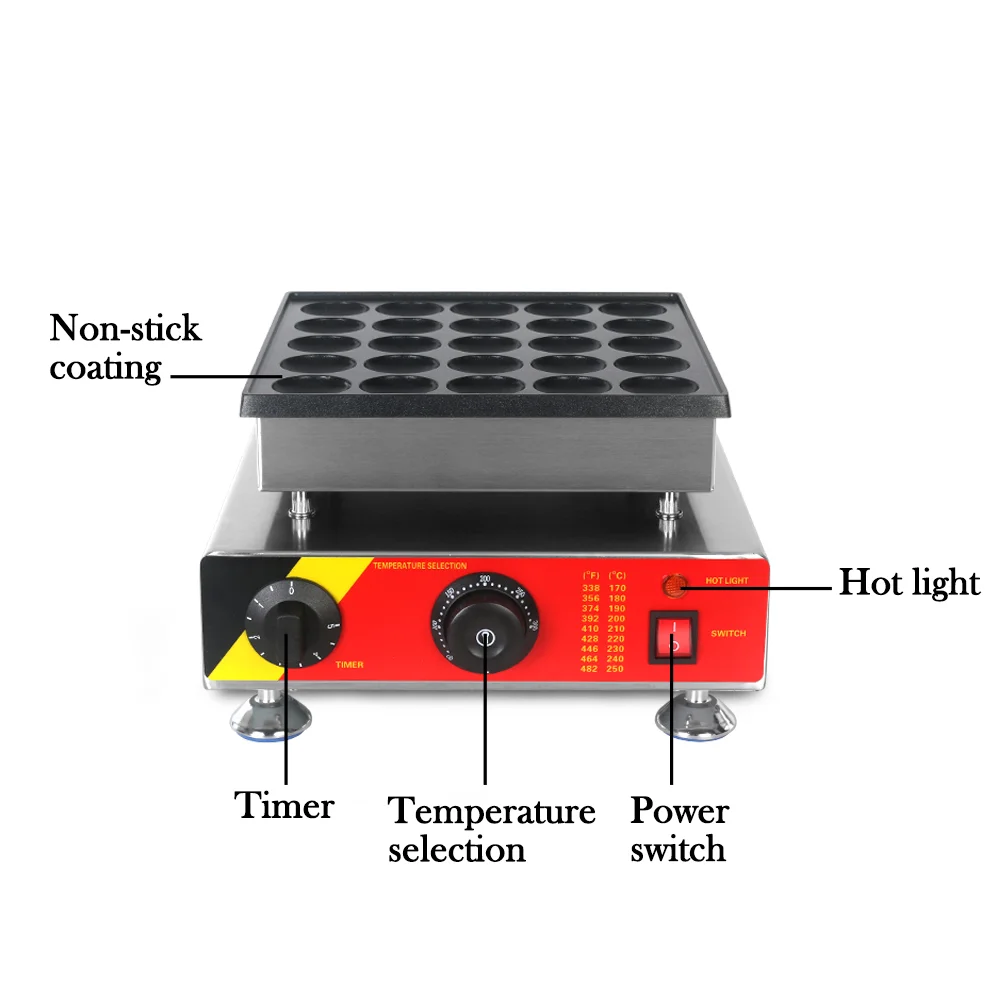 ماكينة صنع فطائر الوافل الصغيرة من ITOP Mini pshow tjes ماكينة فطائر الوافل 25 فتحة تجارية 800 وات غير لاصقة ، تسخين سريع ، متينة