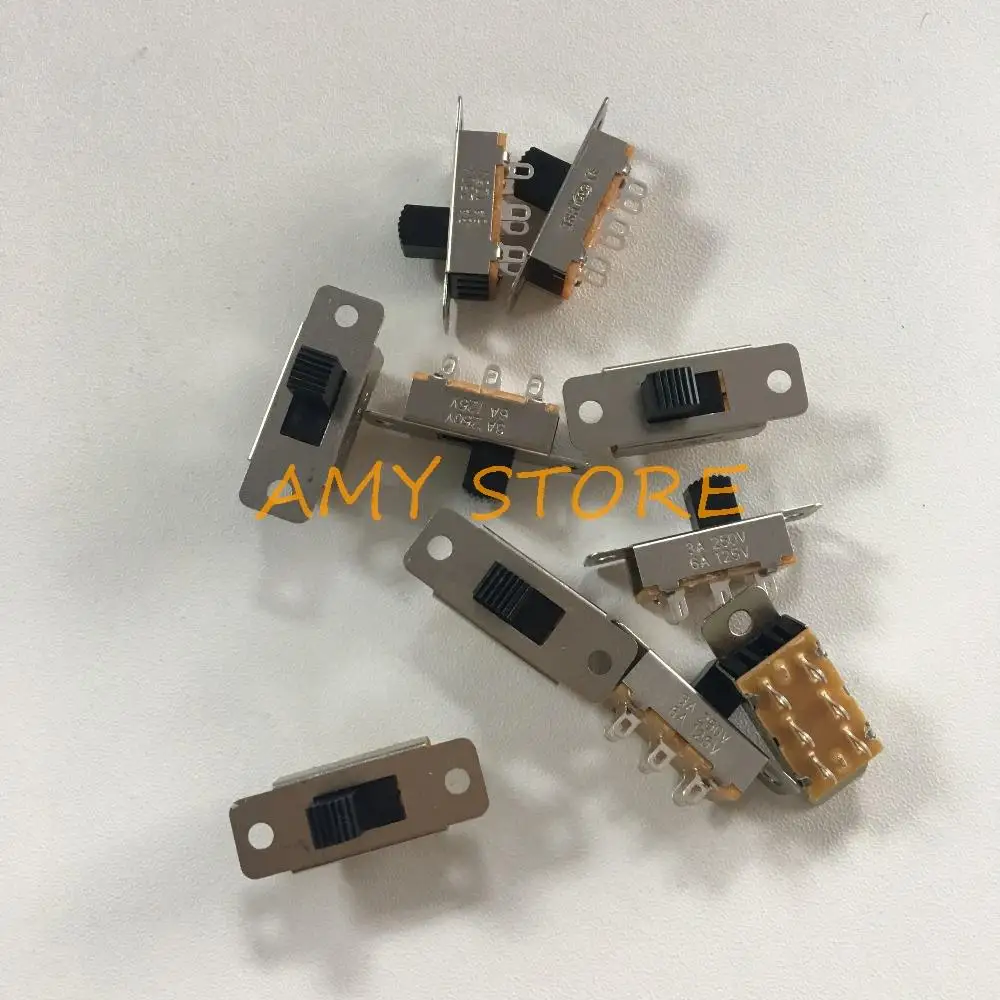 10pcs SS-22L05 8mm Knob Height On Off 2 Position 2P2T 6 Pins PCB Panel Slide Switch 6A/125V 3A/250V AC Car Refrigerator Cleaner