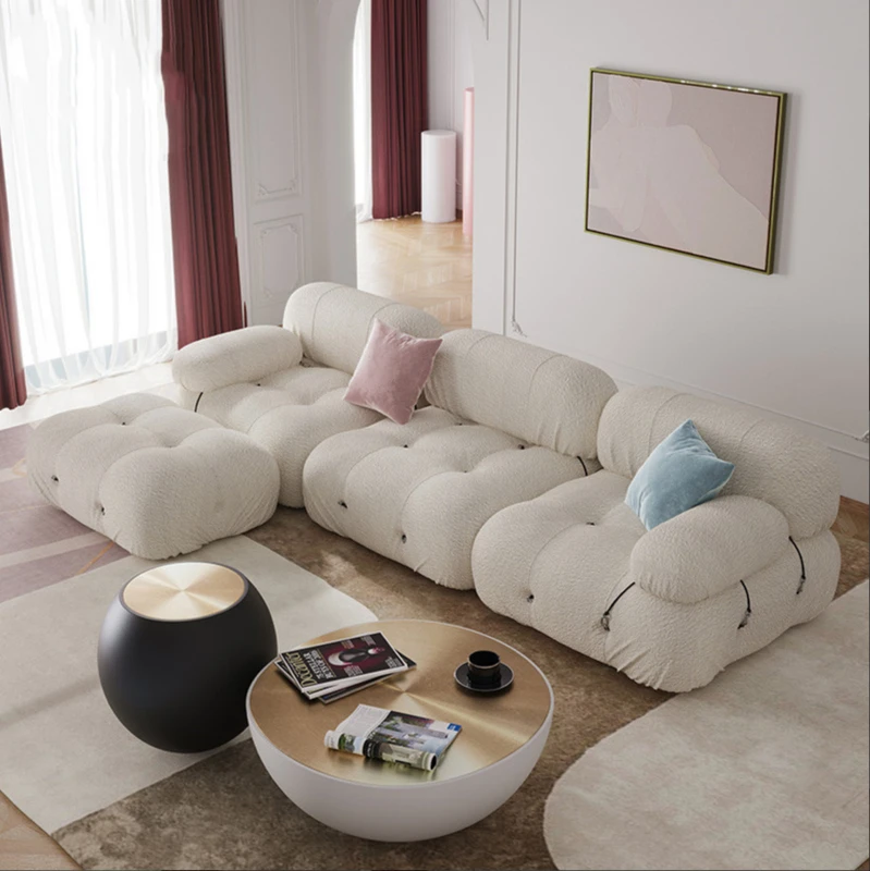 

Nordic single and three-person fabric sofa combination living room medieval module simple designer bedroom lazy leisure sofa