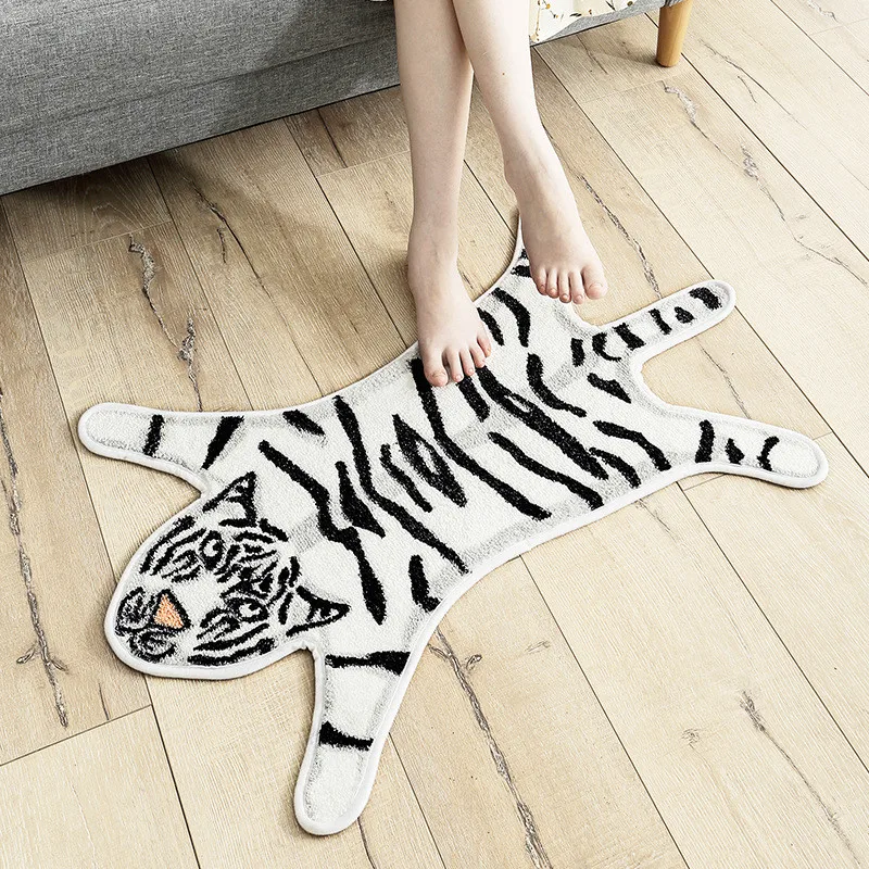 Cartoon Animal Doormat Entrance Funny Tiger Panda Shape Bathroom Mat Absorb Water Furry Rug Soft Carpets Bed Room Home Decor