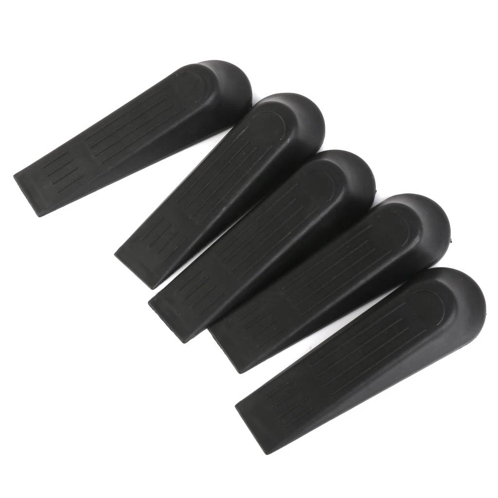 5pcs/Set Black Plastic Door Stop Stoppers Block Wedges Prevent Safety Doorstops