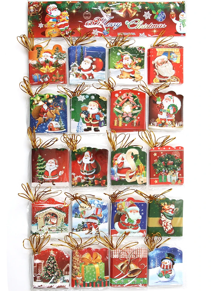 160 PCS Christmas Santa Claus Mini Small Card Christmas Tree Decoration Supplies Gold Line Christmas Greeting Wish Gift Card